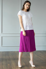 Load image into Gallery viewer, Fuchsia Knitted Pleated Midi Skirt
