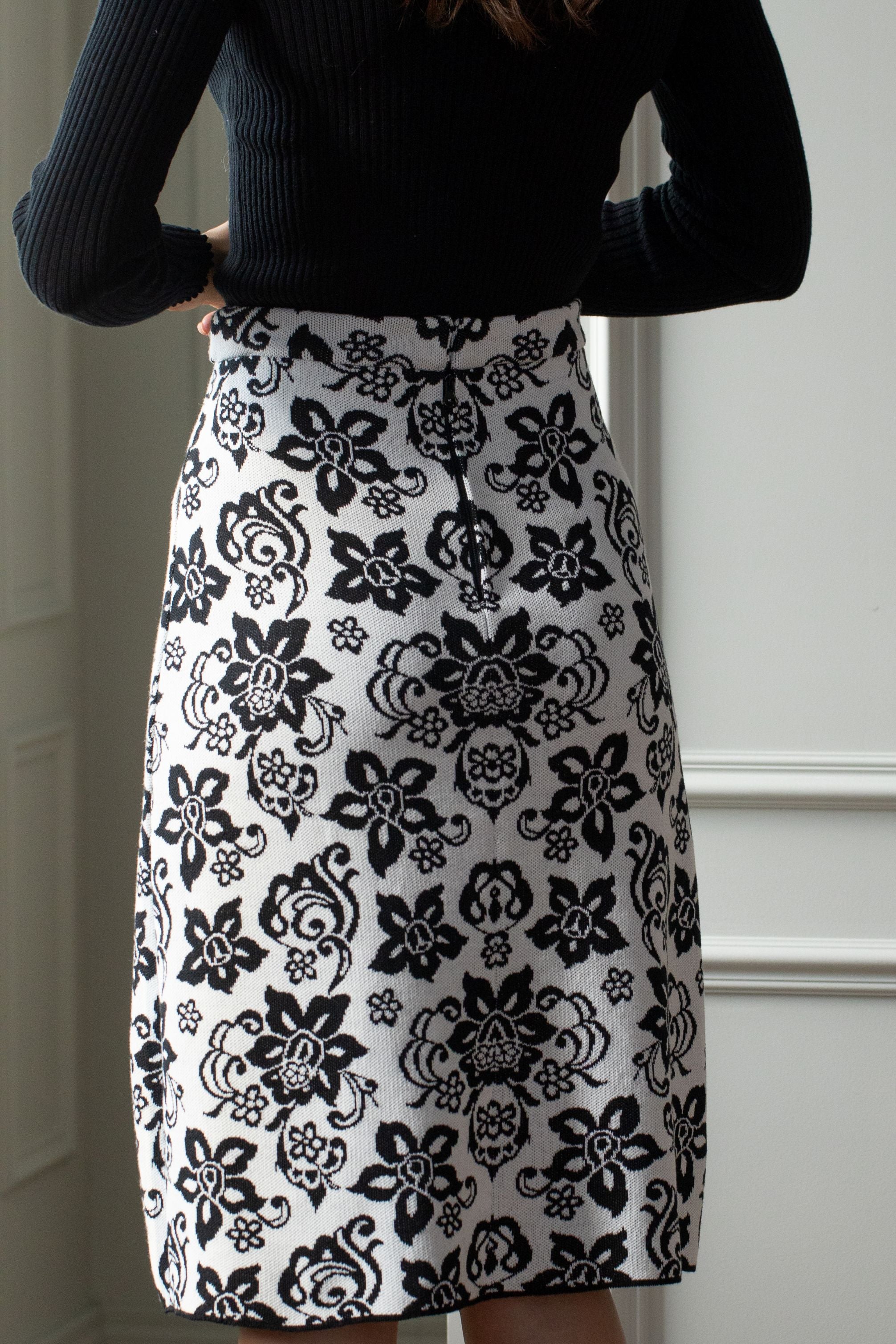 Skirt, Jacquard knit midi skirt in black