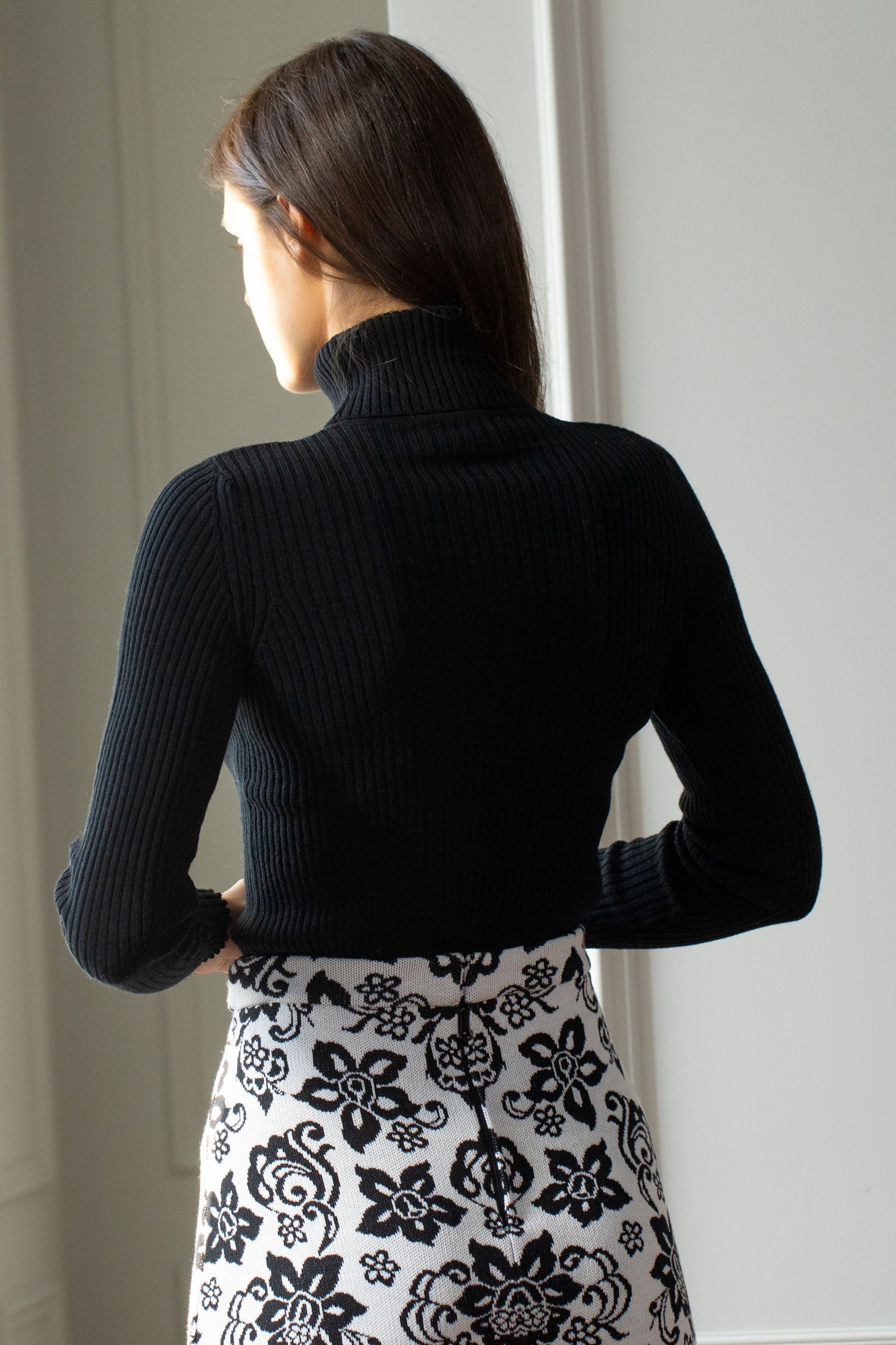 Skirt, Jacquard knit midi skirt in black