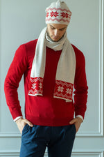 Load image into Gallery viewer, Red Christmas Hat &amp; Scarf Set with merino Wool
