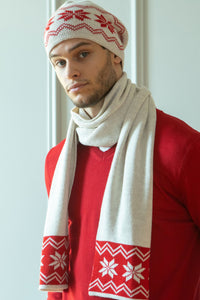 Red Christmas Hat & Scarf Set with merino Wool