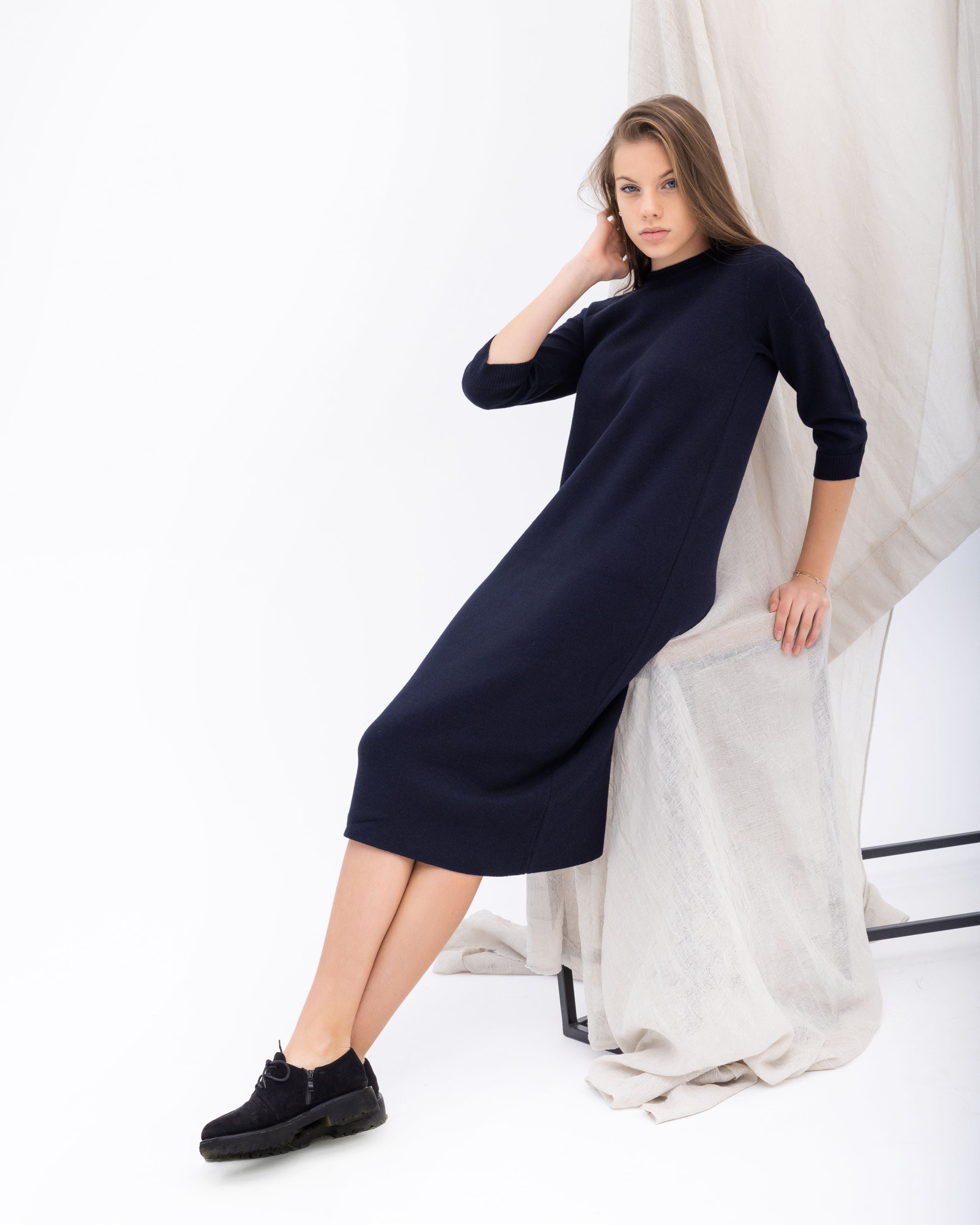 Knitted dresses in diplomatic blue color