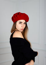 Load image into Gallery viewer, Merino wool beret dark red
