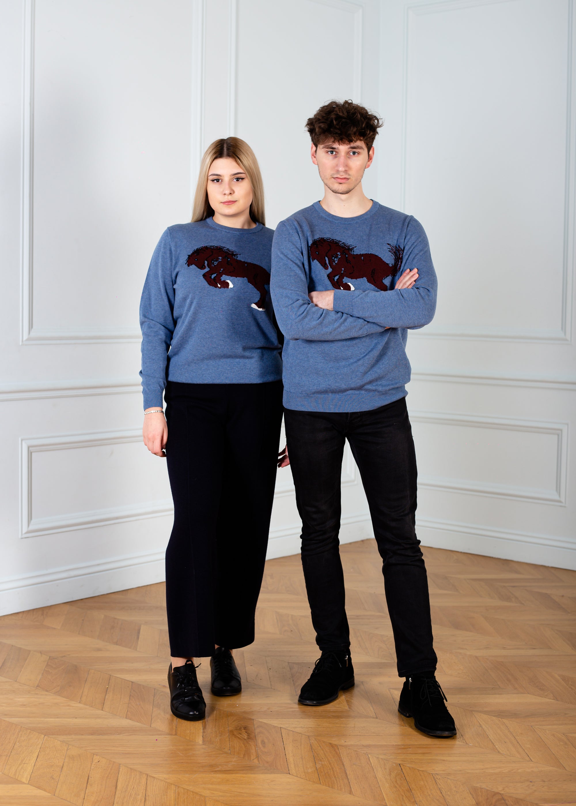 Unisex Blue jeans sweater Horse