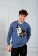 Load image into Gallery viewer, Unisex Blue jeans sweater Wolf
