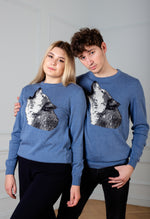 Load image into Gallery viewer, Unisex Blue jeans sweater Wolf
