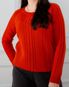 Women Cable-Knit Sweater red color