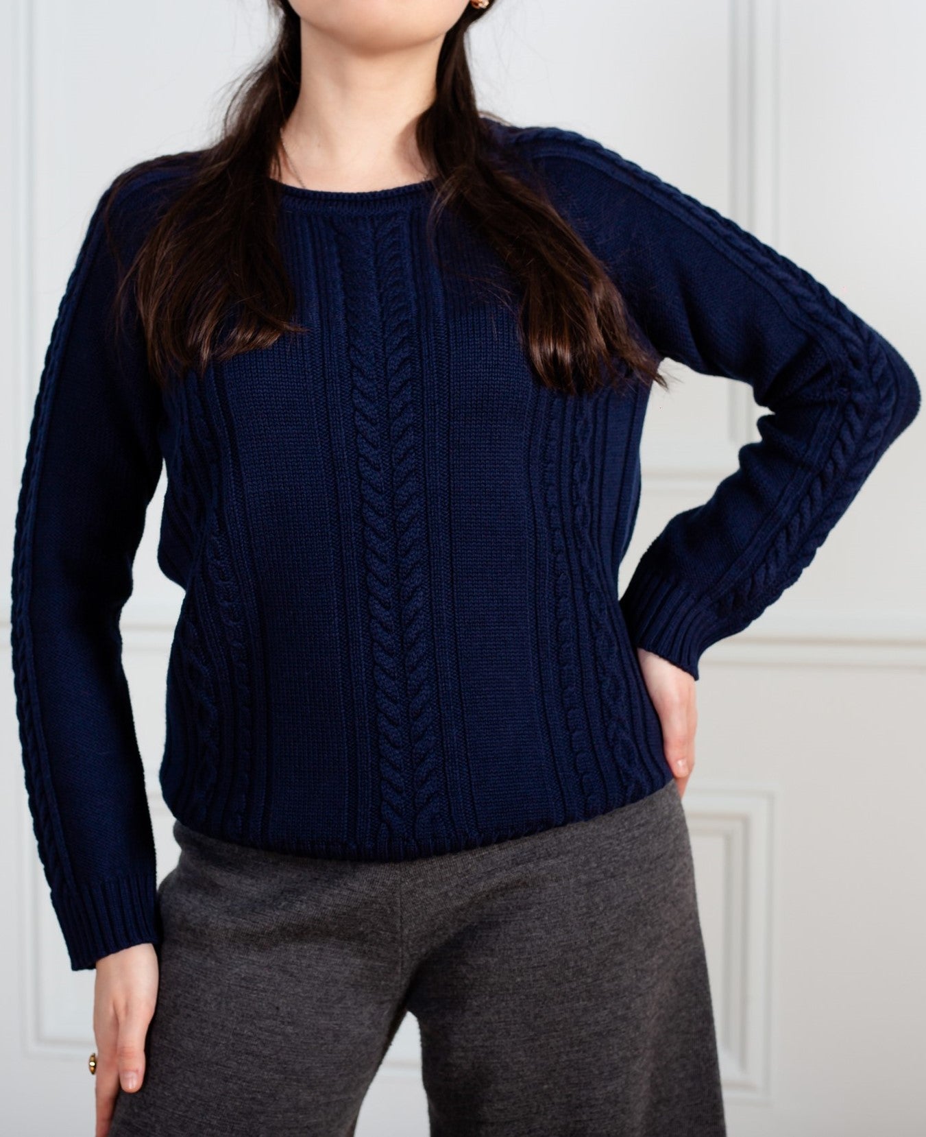 Women Cable-Knit Sweater diplomatic blue