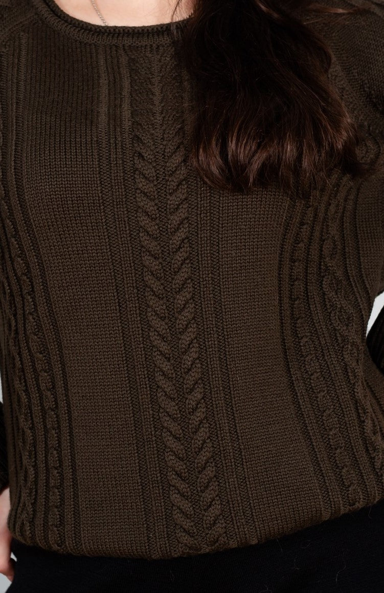 Cable-Knit Sweater brown color