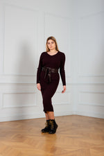 Load image into Gallery viewer, Claret Long Sleeve V Neck Knit Long Dress
