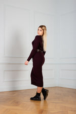 Load image into Gallery viewer, Claret Long Sleeve V Neck Knit Long Dress
