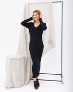 Load image into Gallery viewer, Black Long Dress Sleeve V Neck Knit
