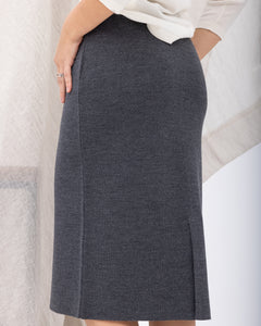 Gray Knitted Wool Midi Skirt